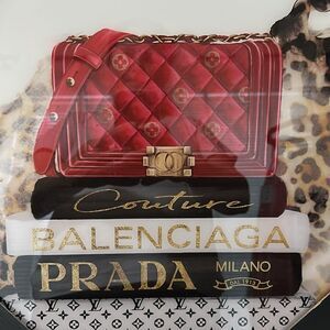 Crystal Luxe Designer Bag Book Animal Print Pictured Drawing Art Room Decor